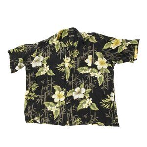 Caribbean Blues Hawaiian Shirt 4XL Black Hibiscus Yellow Flowers Bamboo